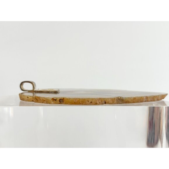 Polished Sliced Agate Geode Crystal Freeform Large Gold Toned Vintage Pendant - Picture 6 of 14